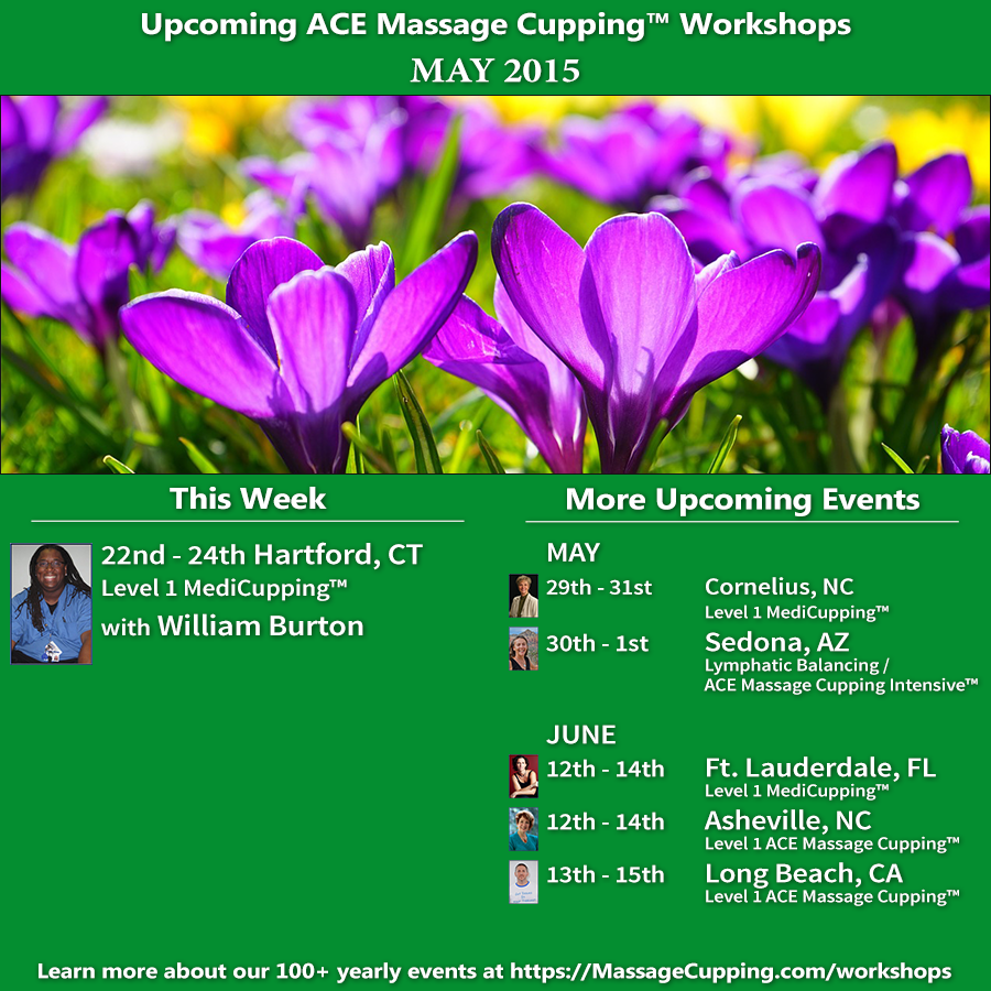 Upcoming ACE Massage Cupping Workshops: May 17th – 23rd