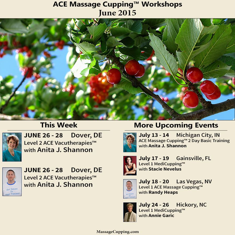 Upcoming ACE Massage Cupping Workshops: June 21 – 27
