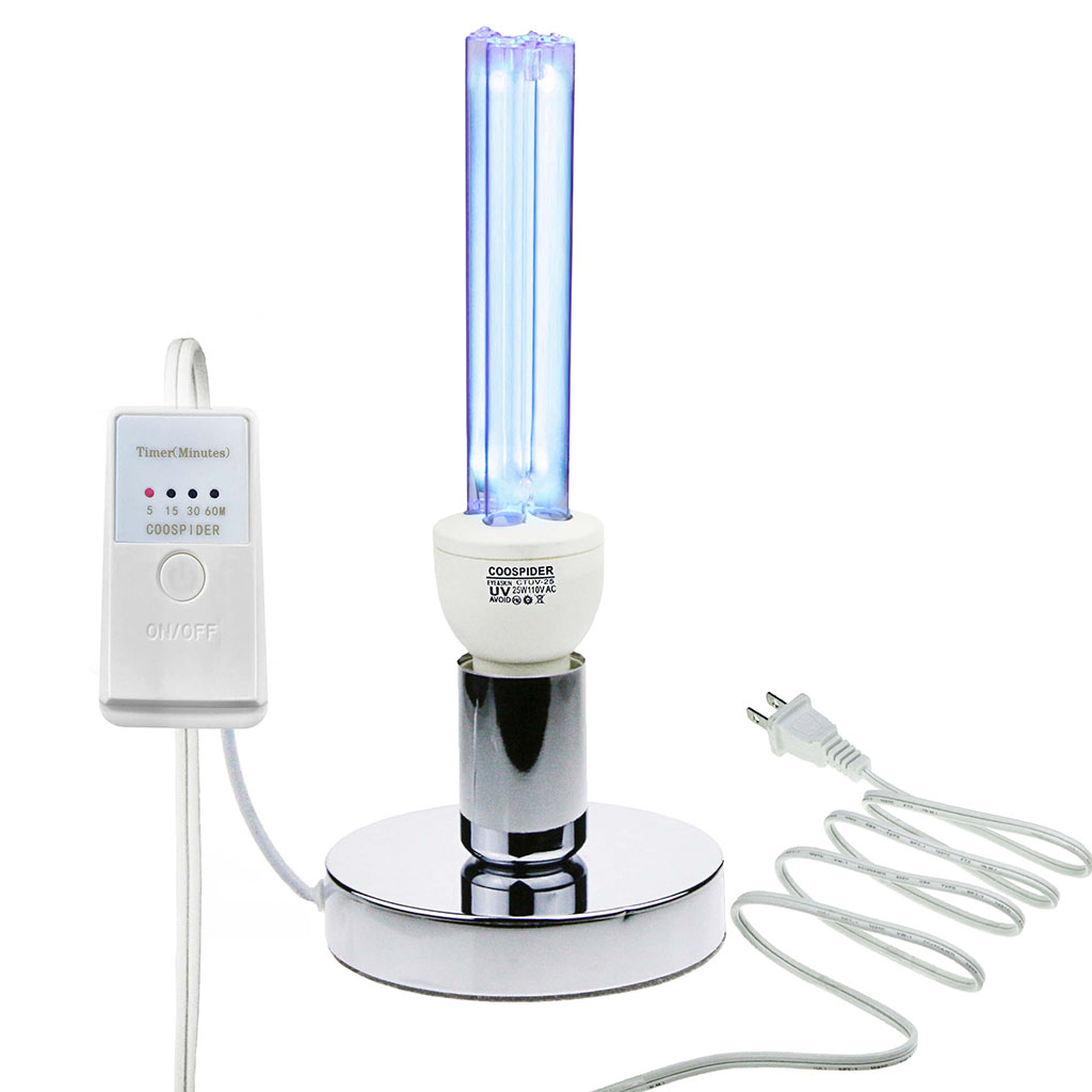 UV Germicidal Light UVC with Ozone Bulb Timer Lamp Base 5/15/30/60 Minutes E26 25W 110V Covers up to 400sq ft. 