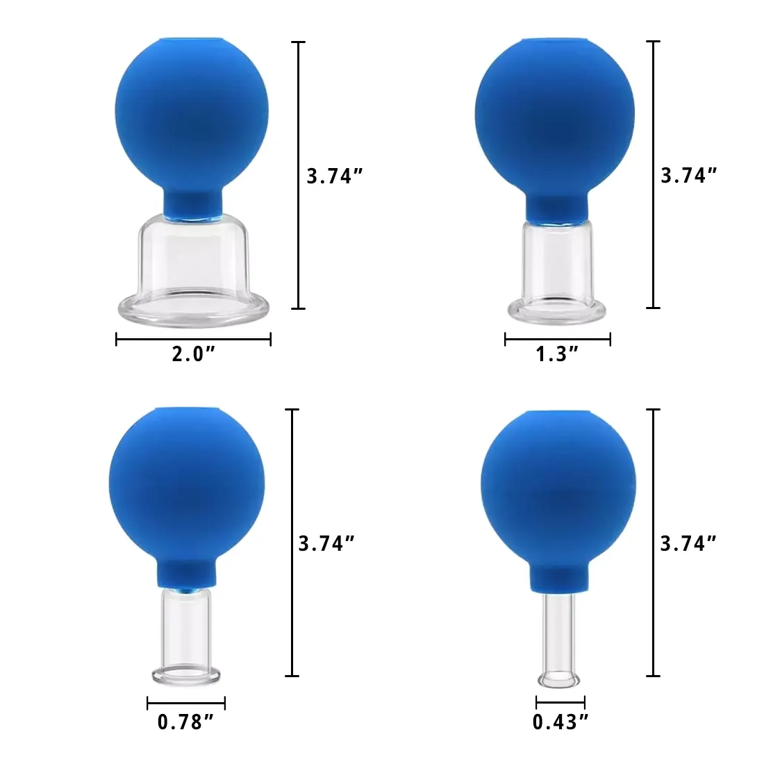 Glass Facial Cupping Therapy Cups - Set of 4